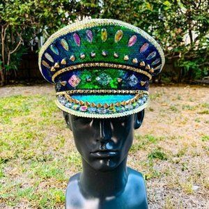 Green Steampunk Sequin Burning Man Captain Hat